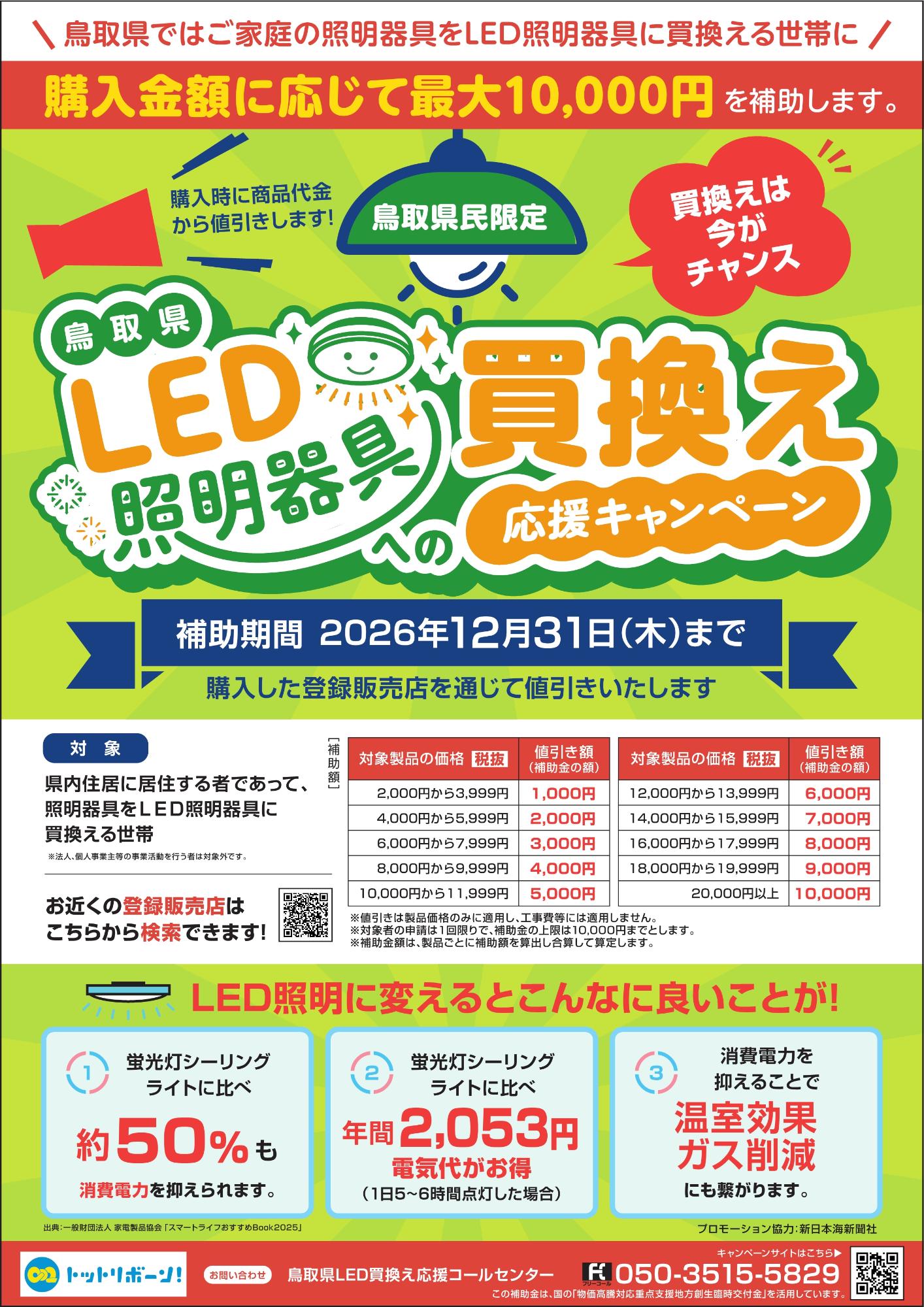 鳥取県LED照明器具への買換え応援キャンペーン!(最大1万円補助)