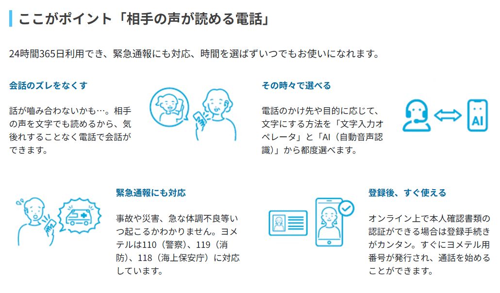ヨメテル(文字表示電話サービス)ポイント